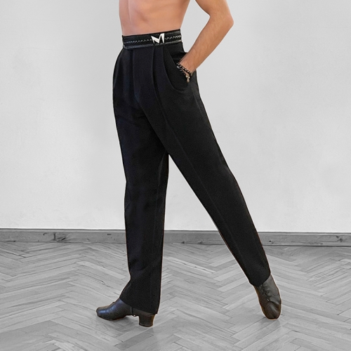 Braided Faux Leather Waistband Latin Trousers #K003