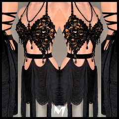 [SOLD] Black Butterfly Motif Fringe Dress #L040